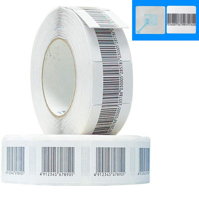 Etiqueta suave anti de la etiqueta autoadhesiva del código de barras del RF los 4*4cm del hurto 8,2 megaciclos de EAS de la seguridad de código de barras de rollo de la etiqueta